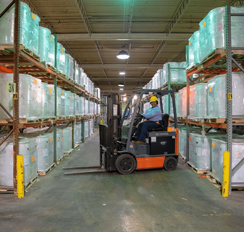 Forklift in a Chemical Storage Warehouse