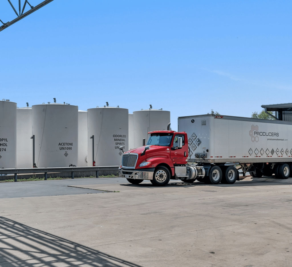 Chemical Storage Silos with Tanker in front